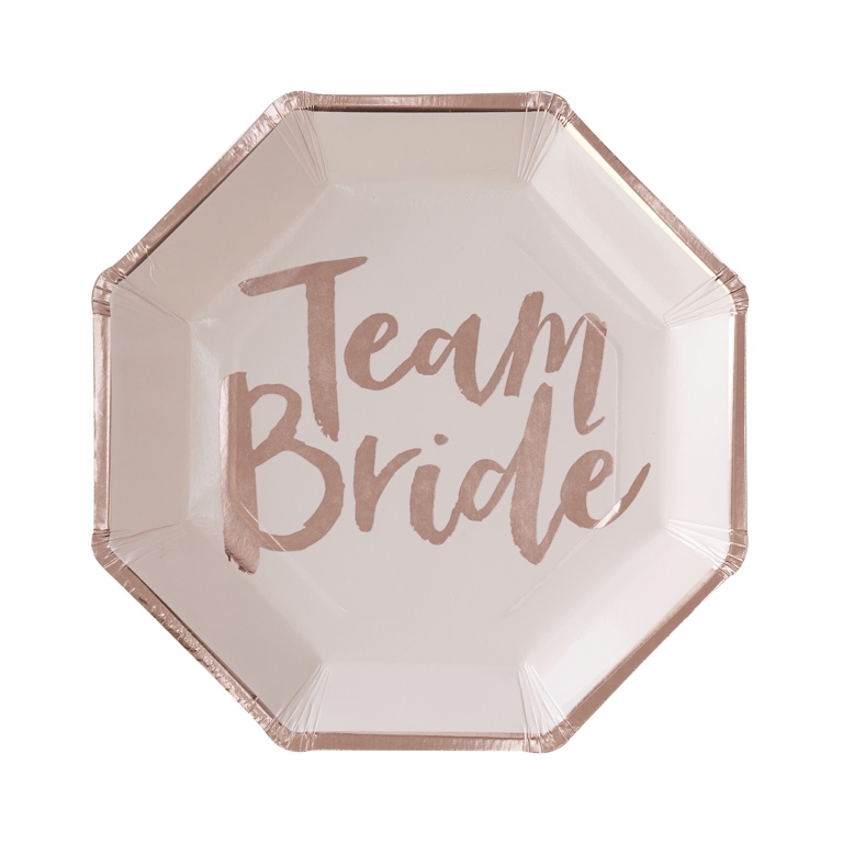 Papierové Taniere - Ružovo Zlatá - Team Bride (8ks)